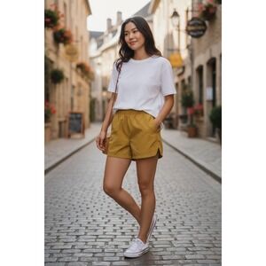 DSG Women's Notched Woven Athletic Shorts Size M Mustard Yellow High Rise 3"